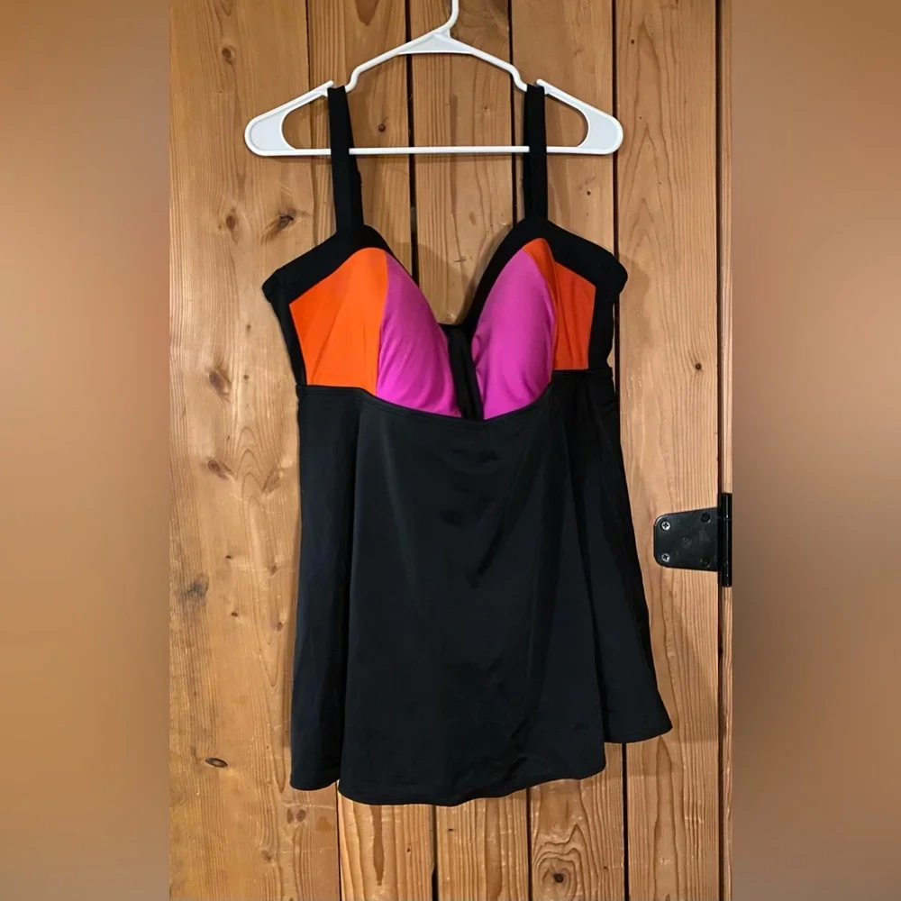 Longitude Black One Piece with Orange and Pink Accents - Picture 1 of 4